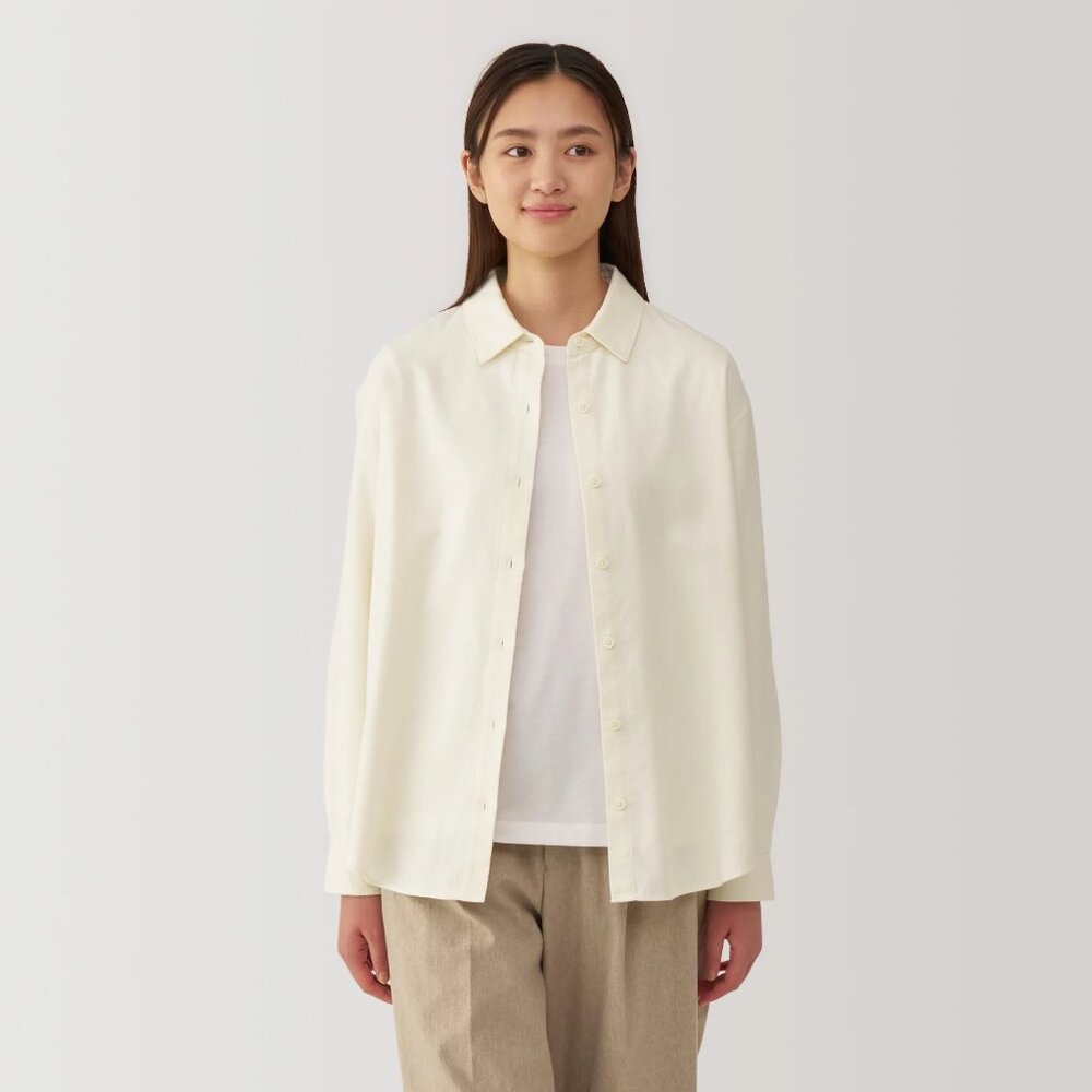 Muji Women's Flannel Regular Collar Long Sleeve Shirt